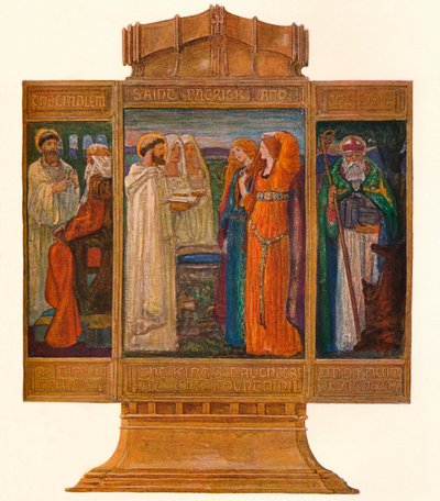 Tríptico en Esmaltes Pintados: Escenas de la vida de San Patricio, 1903 de Alexander Fisher