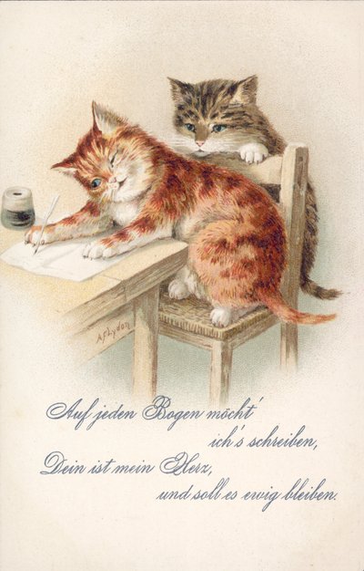 Postal humorística de gatos (litografía en color) de Alexander Francis (after) Lydon