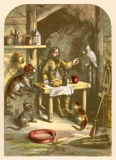 Robinson Crusoe cenando con su pequeña familia de Alexander Francis Lydon