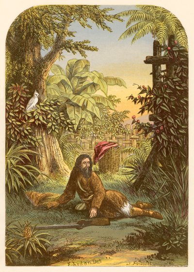 Robinson Crusoe despertado por su loro de Alexander Francis Lydon