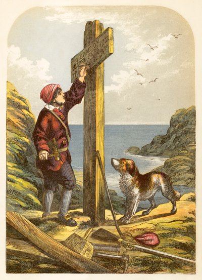 Robinson Crusoe erige un poste en la orilla de Alexander Francis Lydon