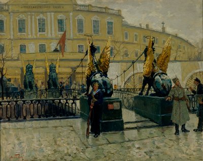Marineros revolucionarios custodiando el Banco Estatal de Petrogrado, 1927 de Alexander Fyodorovich Bely