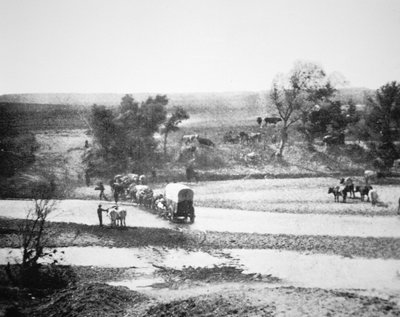 Carreta cubierta cruzando el arroyo Tecolate, Nuevo México de Alexander Gardner