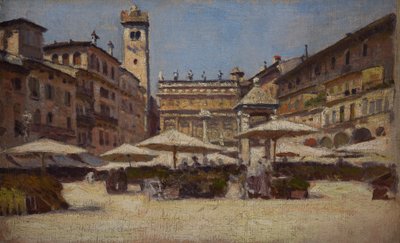 Piazza delle Erbe en Verona, c.1900 (óleo sobre lienzo) de Alexander Gierymski