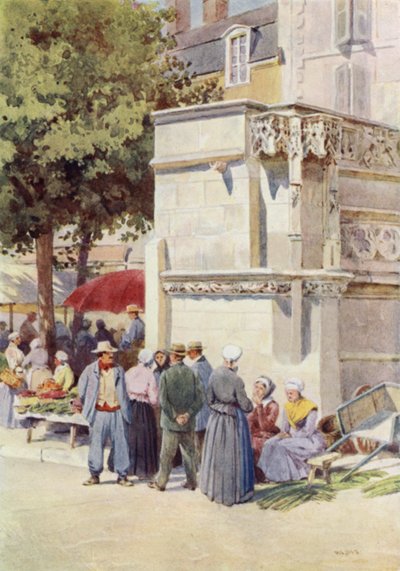 Blois, la Fuente de Luis XII, en el Market-Place (litografia en color) de Alexander Henry Hallam Murray