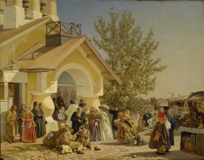 Saliendo de una Iglesia en Pskov de Alexander Ivanovich Morozov
