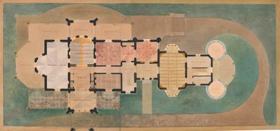 Lyndhurst para George Merritt, Tarrytown, Nueva York plano del primer piso de Alexander Jackson Davis