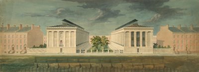 Diseño no ejecutado para el desarrollo de la terraza Cross-Block perspectiva, ca. 1831 de Alexander Jackson Davis