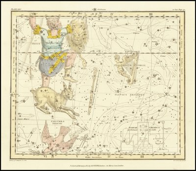 1822 - Alexander Jamieson - Orion, Psaltriem Georgii, Sceptrum Brandenburgium, Lepus y Columba Noachi de Alexander Jamieson