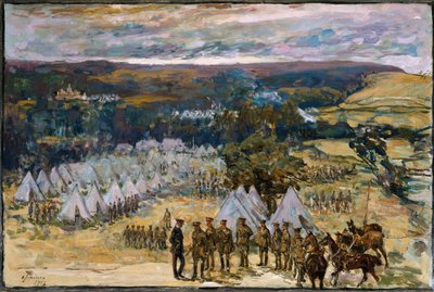 El mariscal de campo Lord Kitchener inspeccionando el 10º Batallón, Regimiento de York y Lancaster en Halton, 1914 de Alexander Jamieson