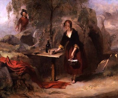 Alicia, la hija de Donald Beanham preparando el desayuno para Edward Waverley de Alexander Johnston