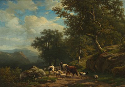 Paisaje con un campesino y su rebaño de Alexander Joseph Daiwaille