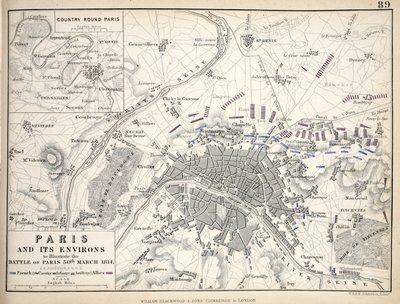 Mapa de París y sus alrededores, publicado por William Blackwood and Sons, Edimburgo y Londres de Alexander Keith Johnston