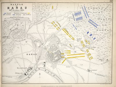 Mapa de la Batalla de Hanau, publicado por William Blackwood and Sons, Edimburgo y Londres, 1848 de Alexander Keith Johnston
