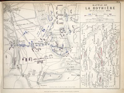 Mapa de la Batalla de La Rothiere, publicado por William Blackwood and Sons, Edimburgo y Londres, 1848 (grabado a mano) de Alexander Keith Johnston