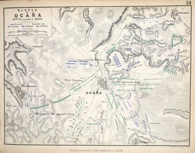 Mapa de la Batalla de Ocaña, publicado por William Blackwood and Sons, Edimburgo y Londres, 1848 de Alexander Keith Johnston