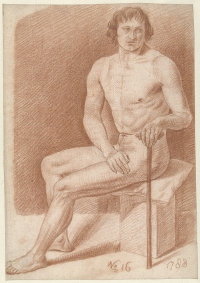 Hombre desnudo sentado, sosteniendo un bastón de Alexander Liernur