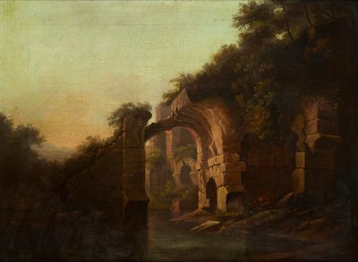 Un puente en ruinas sobre un río, Italia de Alexander Nasmyth
