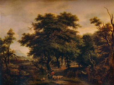 Paisaje boscoso, con figuras y ovejas de Alexander Nasmyth