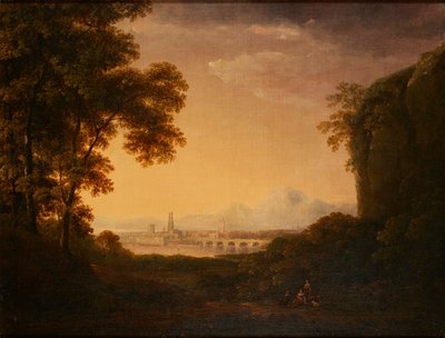 Figuras en un paisaje italiano boscoso de Alexander Nasmyth