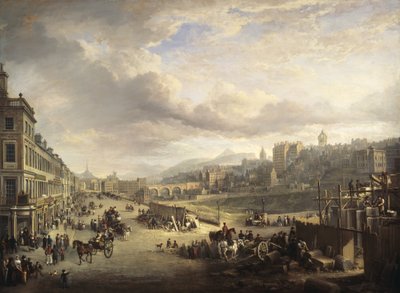 Londres, Princes Street. Inicio de la construcción del futuro edificio principal de la "Royal Institution of Great Britain" de Alexander Nasmyth