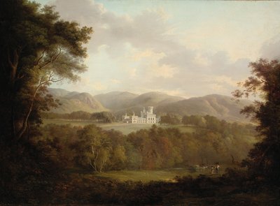 Vista del Castillo Dreghorn, Midlothian, con figuras y un carro de heno en primer plano de Alexander Nasmyth