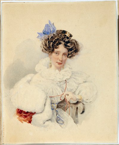Portrait de Catherine Bakounine (1795-1869) - Oeuvre de Karl Pavlovich Briullov (Brioullov) (1799-1852), avant 1832, aquarelle sur carton - Retrato de Yekaterina Pavlovna Bakunina (1795-1869) - Acuarela sobre cartón de Alexander Pavlovich Briullov (179 de Alexander Pavlovich Briullov