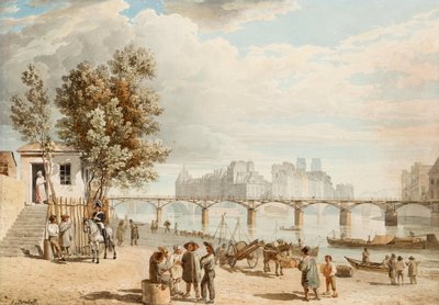Vista de París - Pont des Arts (Francia) (Vista de París) - Obra de Alexander Pavlovich Briullov (Alexander Briullov) (1798-1877), acuarela sobre papel (21x30 cm), Arte ruso del siglo XIX, Romanticismo - Colección particular de Alexander Pavlovich Briullov