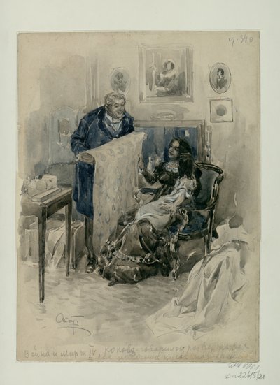 Pierre en la familia. Epílogo. Ilustración para la novela Guerra y Paz de Leo Tolstoy de Alexander Petrovich Apsit