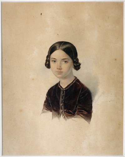 Retrato de Sofia Alexandrovna Briullowa (1848-1901) par Sokolov, Alexander Petrovich (1830-1911). Acuarela sobre cartón, finales de los años 1850 - principios de los 1860, Museo Estatal de A.S. Pushkin, Moscú de Alexander Petrovich Sokolov