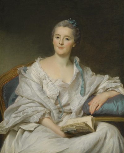 Retrato de Marie-Françoise Julie Constance Filleul, Marquesa de Marigny con un libro de Alexander Roslin