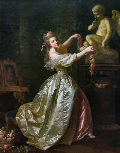 Mujer joven decorando la estatua del amor de Alexander Roslin