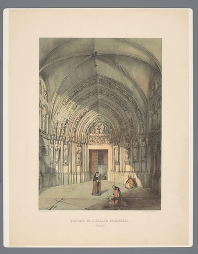Bergportaal van Sint-Servaasbasiliek te Maastricht Pórtico de la iglesia de St Servais, en Maestricht (título sobre objeto) Monumentos antiguos de arquitectura desde el siglo XI hasta el siglo XIII en Limburg (título de la serie) de Alexander Schaepkens