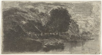 Vista de la orilla izquierda del río Maas con el café De Rode Haan de Alexander Schaepkens