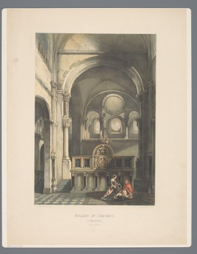 Interior de Sint-Servaasbasiliek te Maastricht Iglesia de St Servais, en Maestricht (lado oeste) (título sobre el objeto) Monumentos antiguos de arquitectura desde el siglo XI hasta el siglo XIII en Limburg (título de la serie) de Alexander Schaepkens