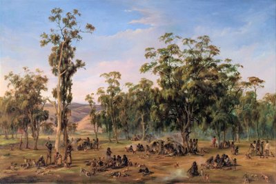 Un campamento aborigen, cerca de las colinas de Adelaide de Alexander Schramm