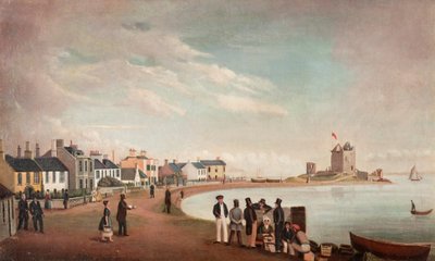 Beach Crescent y Broughty Castle, c.1835 (óleo sobre lienzo) de Alexander Smith