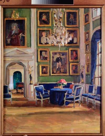 En una sala de recepción - Obra de Alexander Valentinovich Sredin (Sredine) (1872-1934), óleo sobre tabla - Arte ruso, finales del siglo XIX-principios del XX, modernismo - A Pushkin Memorial Museum, San Petersburgo de Alexander Sredin