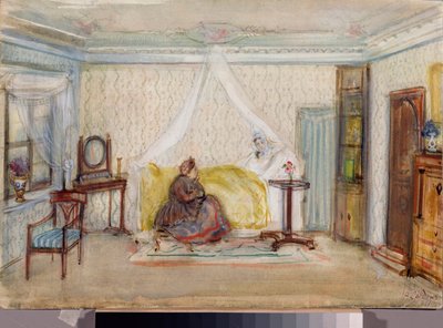 Decorado para la ópera "Eugene Oneguine" de Piotr Tchaikovsky (1840-1893) - Obra de Alexander Valentinovich Sredin (Sredine) (1872-1934), acuarela y blanco sobre papel de Alexander Sredin