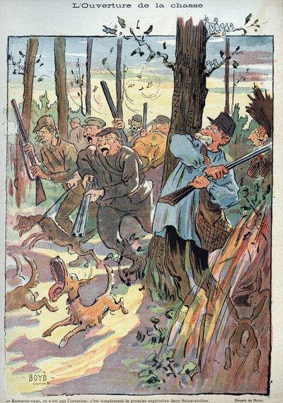 Apertura de la caza - ilustración de Alexander Stuart Boyd (1854-1930) para Laughter n. 45 de 1895 de Alexander Stuart Boyd