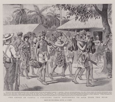 La crisis en Samoa, una partida de forraje regresando a Apia desde el monte de Alexander Stuart Boyd