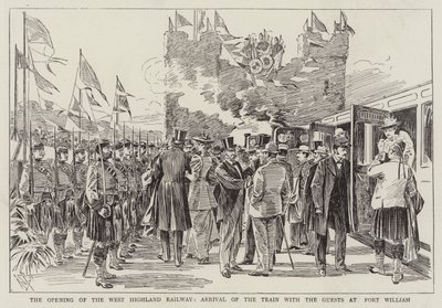 La inauguración del Ferrocarril de las Tierras Altas del Oeste, llegada del tren con los invitados a Fort William de Alexander Stuart Boyd
