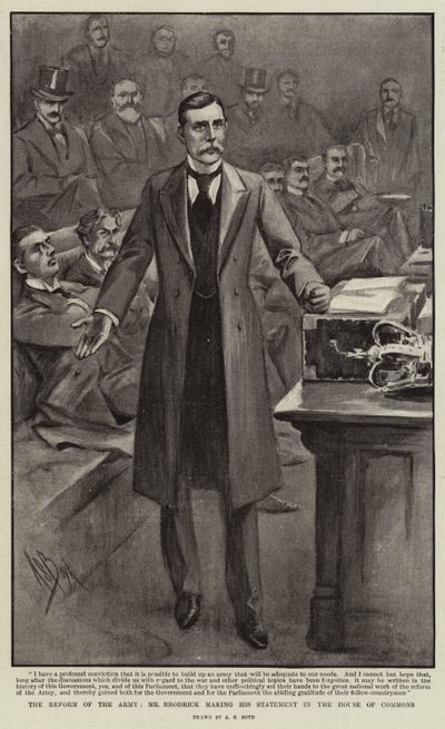 La reforma del ejército, el Sr. Rrodrick haciendo su declaración en la Cámara de los Comunes de Alexander Stuart Boyd