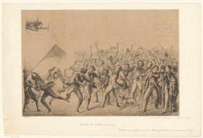 Los estudiantes que celebran saludan a su ídolo Franz Liszt Liszt en Leiden en 184* (título sobre objeto) Desde el pasado (título de la serie) de Alexander Ver Huell (signed by artist)
