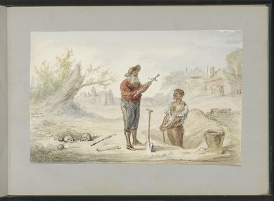 Hombre desenterrando una espada en un antiguo campo de batalla de Alexander Ver Huell