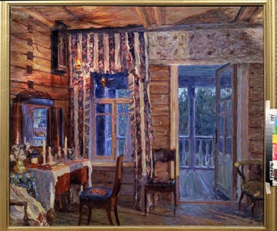 Interior con lámpara de iconos. Pintura de Alexander Viktorovich Moravov (Alexander Victor) (1878-1951), óleo sobre lienzo de Alexander Viktorovich Moravov