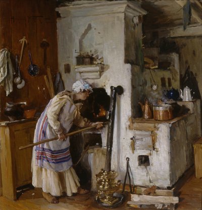 Un nuevo hogar. En la estufa, 1918 de Alexander Vladimirovich Makovsky