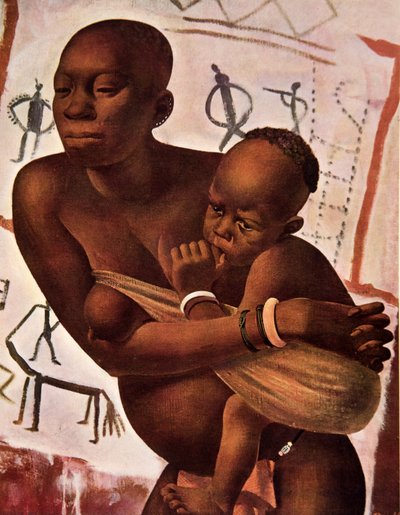Mujer Banda con su hijo, de Dibujos y Pinturas de África, ejecutados durante la expedición Citroën Centro África, segunda misión Haardt Audouin-Dubreuil, pub. París, 1927 de Alexander Yakovlev