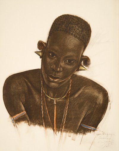 Mujer MGogo (Dodoma), de Dibujos y Pinturas de África, ejecutados durante la expedición Citroën Centro África, segunda misión Haardt Audouin-Dubreuil, pub. París, 1927 de Alexander Yakovlev