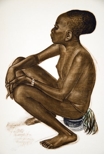 Kotiane, niña Mangbetou (Niangara) (Haut Ouelle), de Dibujos y Pinturas de África, ejecutados durante la expedición Citroën Centro África, segunda misión Haardt Audouin-Dubreuil, pub. París de Alexander Yakovlev
